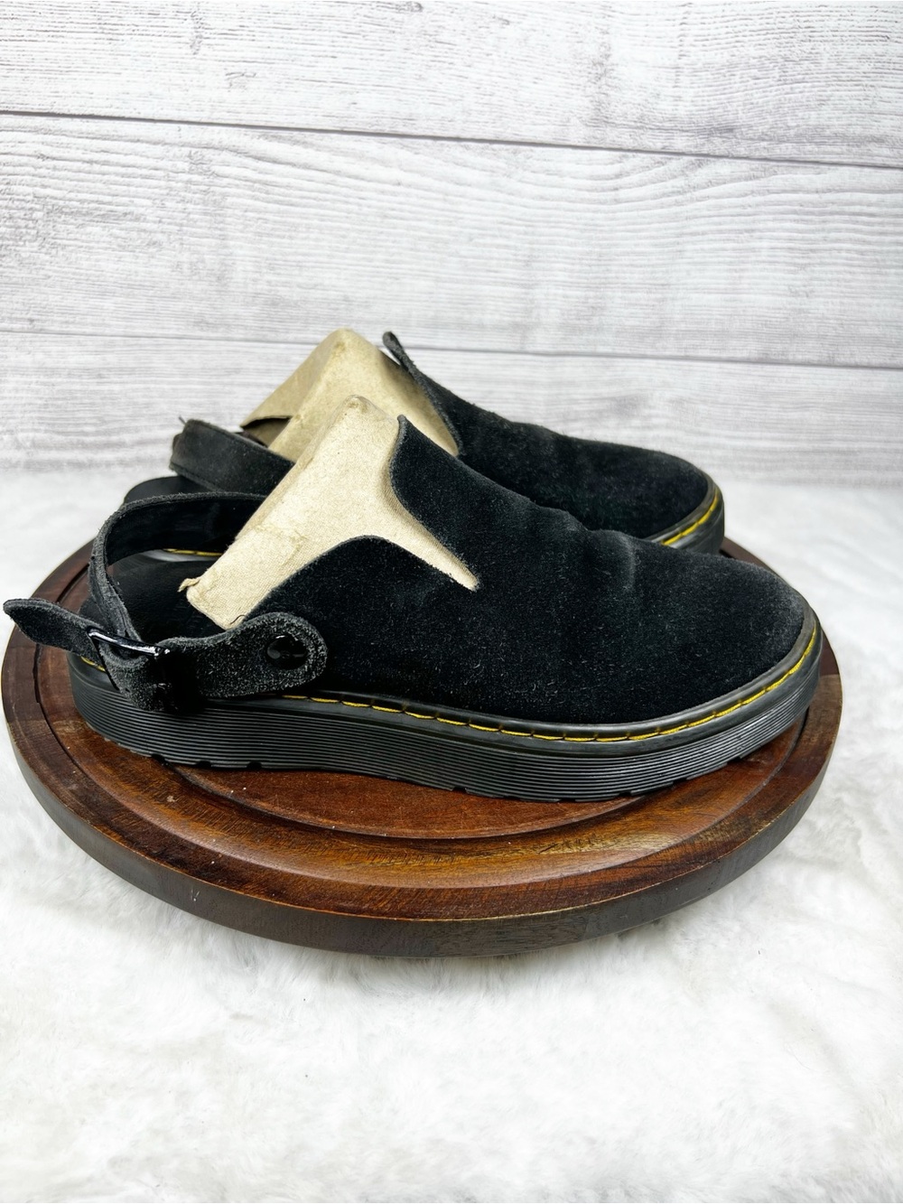 Dr. Martens Carlson Black Suede Slingback Mules Clogs Shoes Mens 7/ Women’s 8 - Picture 2 of 12